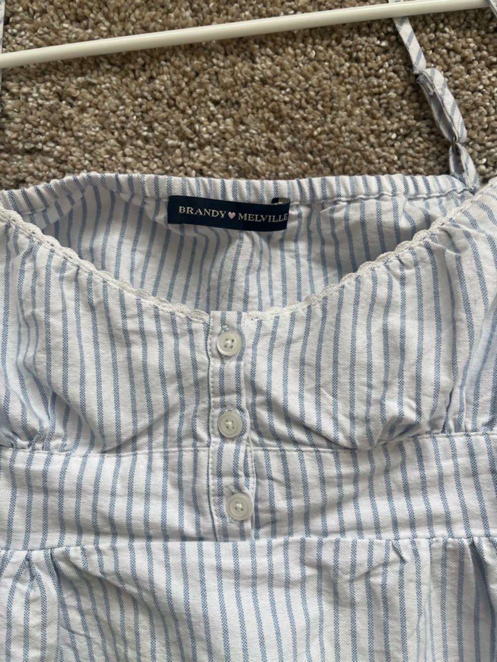 Brandy Melville White with Light Blue Pinstripe Tiffany Tank - Picture 2 of 3
